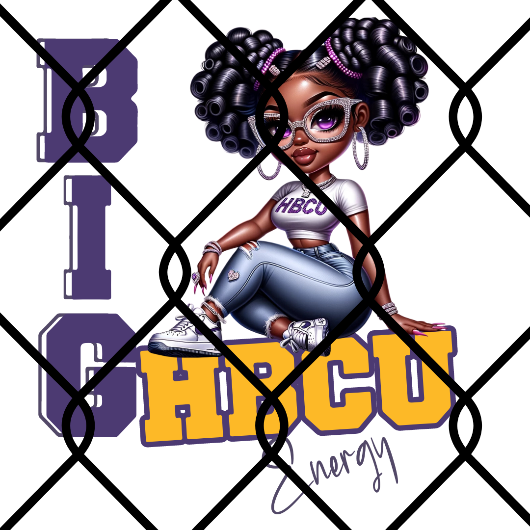 BIG HBCU ENERGY CHIBI GIRL PURPLE AND GOLD PNG