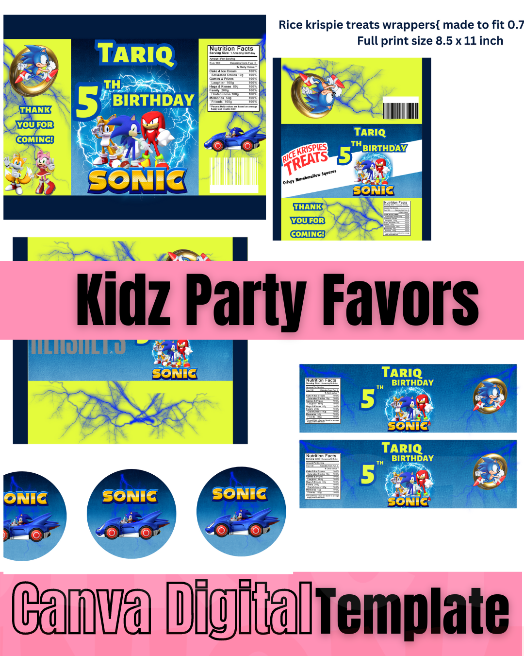 Sonic Party Favors Canva Editable Template